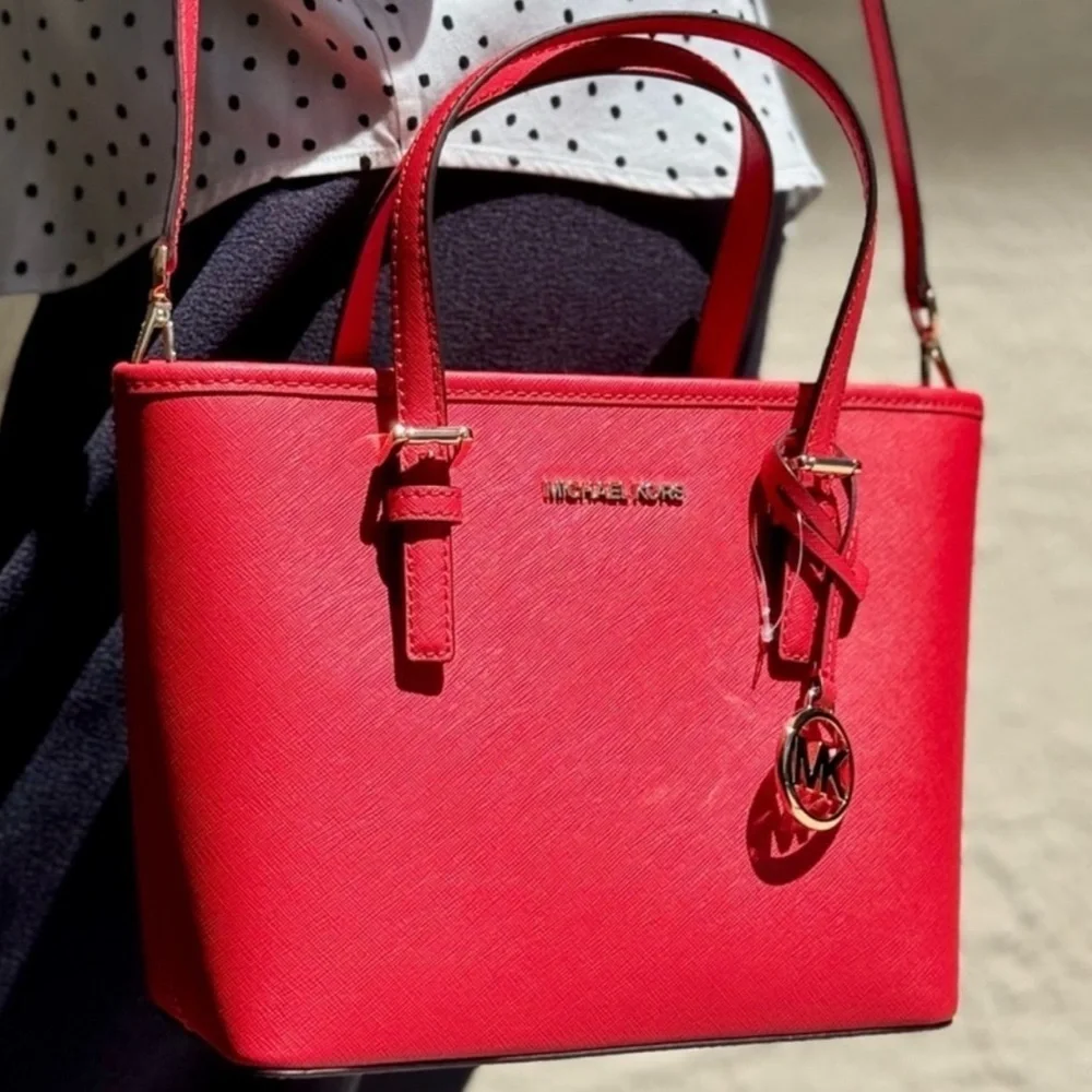 Michael Kors Jet Set Travel Extra-Small Top Zip Tote Bag Bright Red